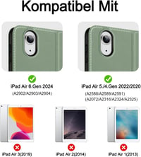 HOLIMET iPad Air 11/10,9" Tok M3/M2/6/5/4 Generációhoz (2025-2020) - Zöld Bőr Védőtok Ceruzatartóval, Automatikus Alvás/Ébresztés, Állvány F 2