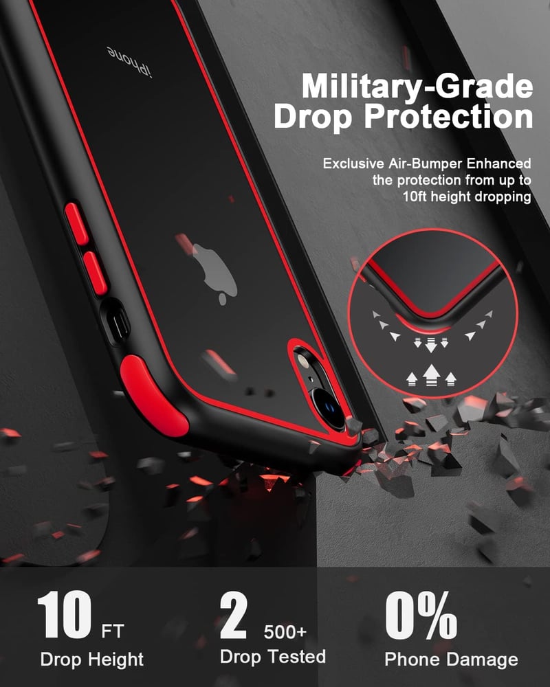 MobNano Ultra Hybrid átlátszó iPhone XR tok - ütésálló, fekete-piros szegéllyel