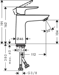 Hansgrohe Talis Egykaros Mosdócsaptelep 110 mm Kifolyómagassággal, Push-Open Lefolyógarnitúrával, Króm Kivitelben, Fürdőszobai Csaptelep 71710000 6