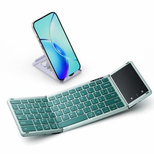 seenda Összecsukható Bluetooth Billentyűzet Érintőpaddal és Telefontartóval, PU Bőr Borítás, Hordozható Utazási Billentyűzet iPad Tablethez Laptophoz - Zsálya Zöld