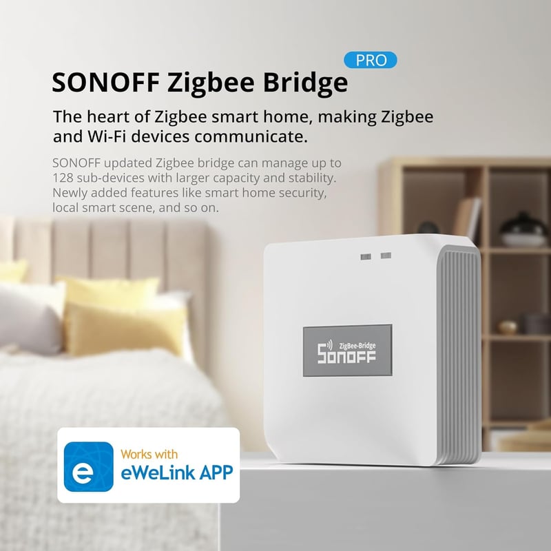 SONOFF ZigBee Bridge Pro - Okosotthon Központ, Wi-Fi és ZigBee Támogatással, Biztonsági Móddal, Applikáció Vezérléssel, Eszköz OTA Frissítés