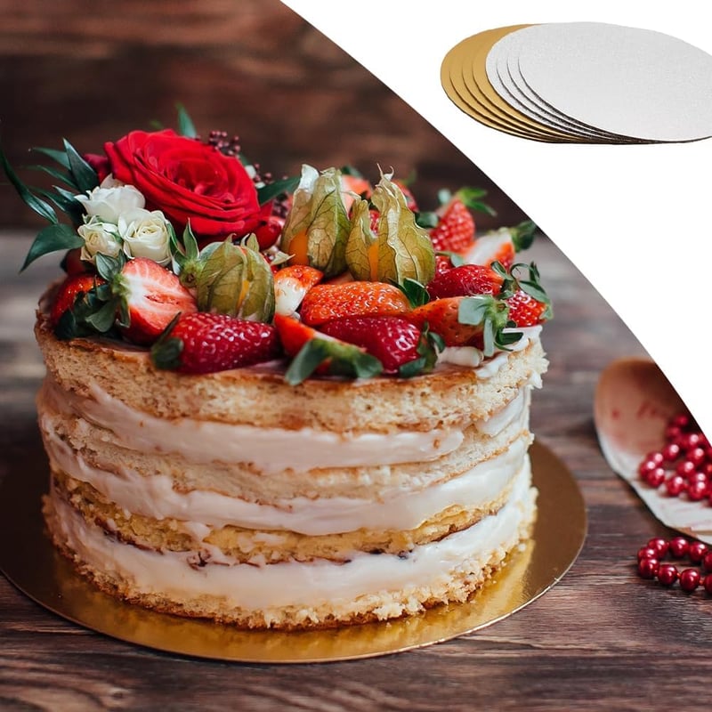 Helweet Tortaalátét Szett - 8 db Kerek Arany és Ezüst Karton Tortalap 20,3 cm - Csúszásgátló Textúrával Süteményekhez, Tortákhoz és Pizzához