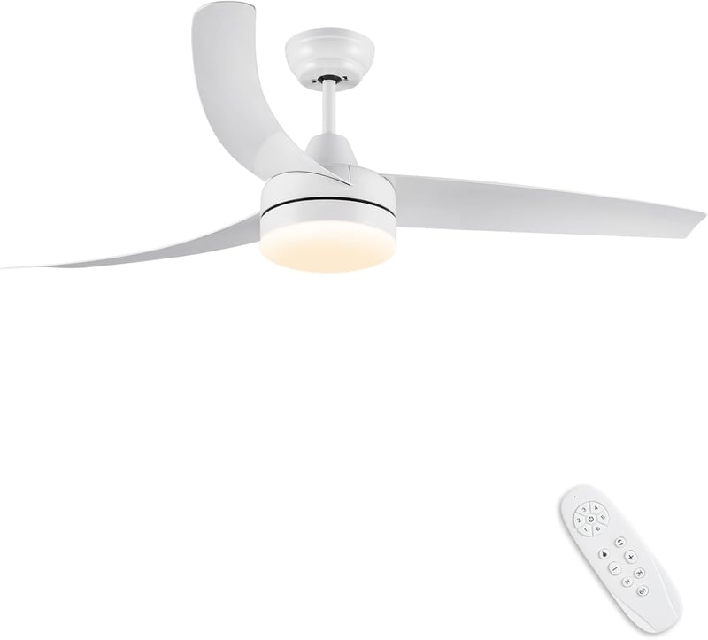 CJOY 132 cm-es Mennyezeti Ventilátor Világítással - Fehér, Csendes DC Motor, Távirányítós, Fényerőszabályzós, 6 Sebességes, Energiatakarékos