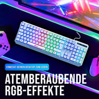 KLIM Chroma RGB Gamer Billentyűzet - Német QWERTZ, Fehér, Vízálló, Csendes Billentyűk, Tartós, Ergonomikus, USB Kábeles - PC, Mac, PS4, PS5  7