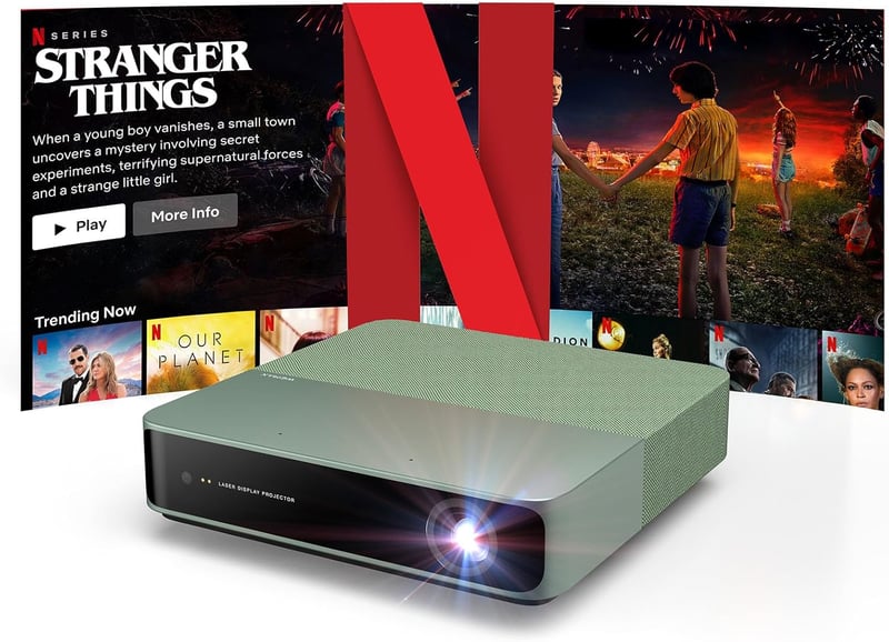 WEMAX ALPD Lézer Mini Projektor - Hivatalos Netflix Licenc, 500 ISO Lumen, 1080P HD, HDR10, WiFi, Bluetooth, Dolby Audio, Hordozható Otthoni
