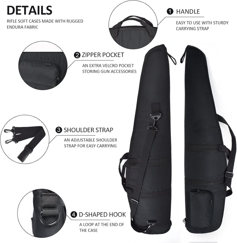 AUMTISC Taktikai Fegyvertáska 112/122/132 cm - Puska Tok Párnázott Nylon Anyagból, Vállpánttal és Kiegészítő Zsebekkel, Vadászathoz