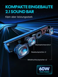 MEVOSTO 60W Mini Soundbar TV-hez és PC-hez - 2.1 Beépített Mélynyomó, BT5.4, USB/Optikai/AUX Csatlakozás, 3 EQ Mód, Játékkonzolokkal Kompati 3