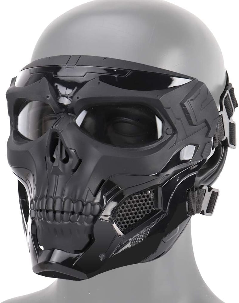 WISEONUS Airsoft Taktikai Koponya Maszk - Teljes Arc Védelem Paintball, Vadászat, CS Játék, Halloween és Cosplay Eseményekhez - Fekete TPU