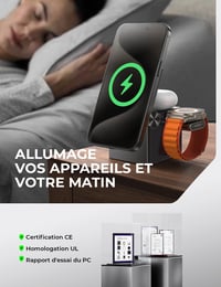 LISEN 3 az 1-ben MagSafe Vezeték Nélküli Töltőállomás iPhone 15/Pro/Max Készülékekhez, Apple Watch és AirPods Kompatibilis, 20W Adapterrel 4