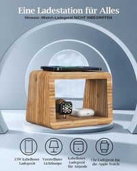 Alltripal 4 az 1-ben Vezeték Nélküli Töltőállomás Éjjeli Lámpával - iPhone, Apple Watch, AirPods Töltő Bambusz Dizájnnal 4