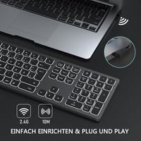 Seenda LED-es vezeték nélküli billentyűzet, QWERTZ, újratölthető, PC/laptop, űrszürke 3