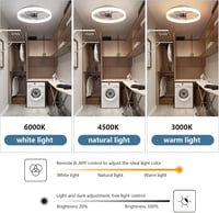 MOSSCO Mennyezeti Ventilátor LED Világítással - Távirányítós, Szabályozható Fényerő, 3 Színhőmérséklet, 6 Fokozat, Modern, Csendes, Fehér, 5 5