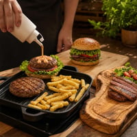 Burgergrill örömcsomag: szószadagoló + öntöttvas grilllap + olívafa vágódeszka 1