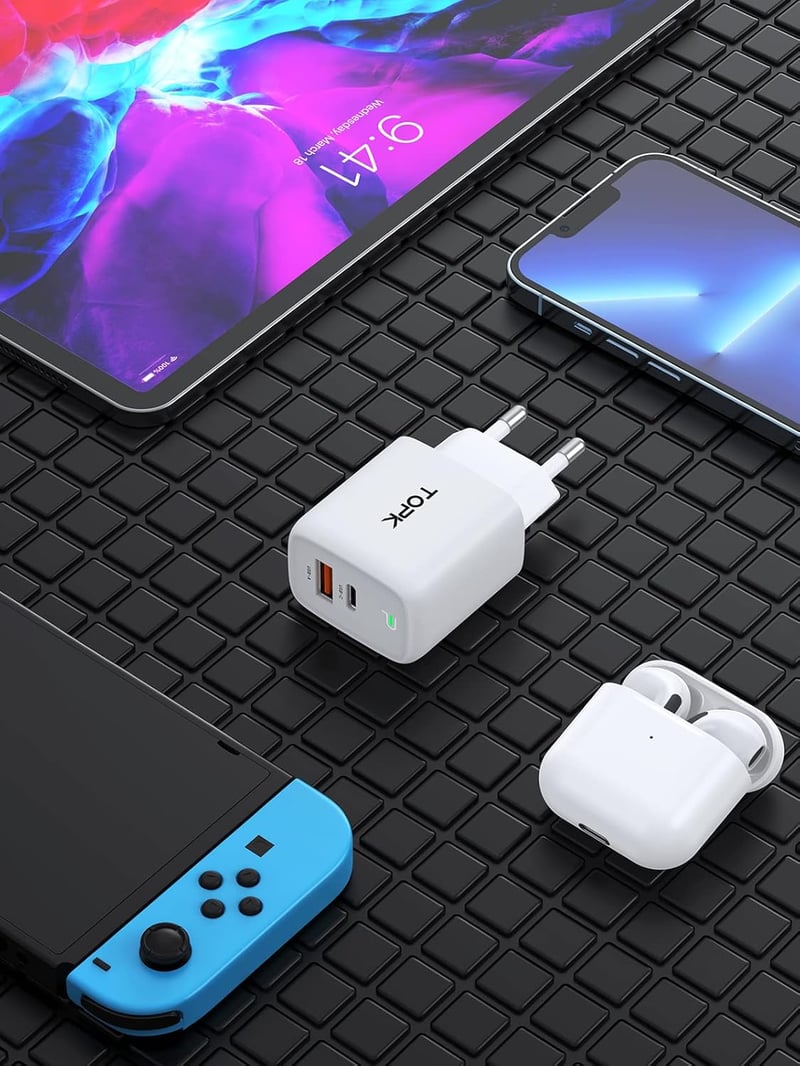 TOPK 20W PD 3.0 USB-C gyorstöltő 2 portos, fehér - Okostelefonokhoz és tabletekhez