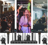 D Debra Audio AU800 Pro UHF 8 csatornás vezeték nélküli mikrofon rendszer, 4 kézi mikrofon és 4 testcsipesz, fém vevőegység karaokéhoz, rend 8