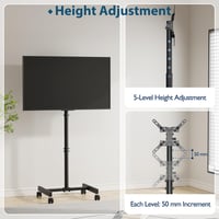 BONTEC Gurulós TV Állvány 13-49 Colos Lapos és Ívelt Képernyőkhöz, Állítható Magasságú Mobil TV Kocsi 4 Kerékkel, 20 kg Teherbírás, VESA 200 3