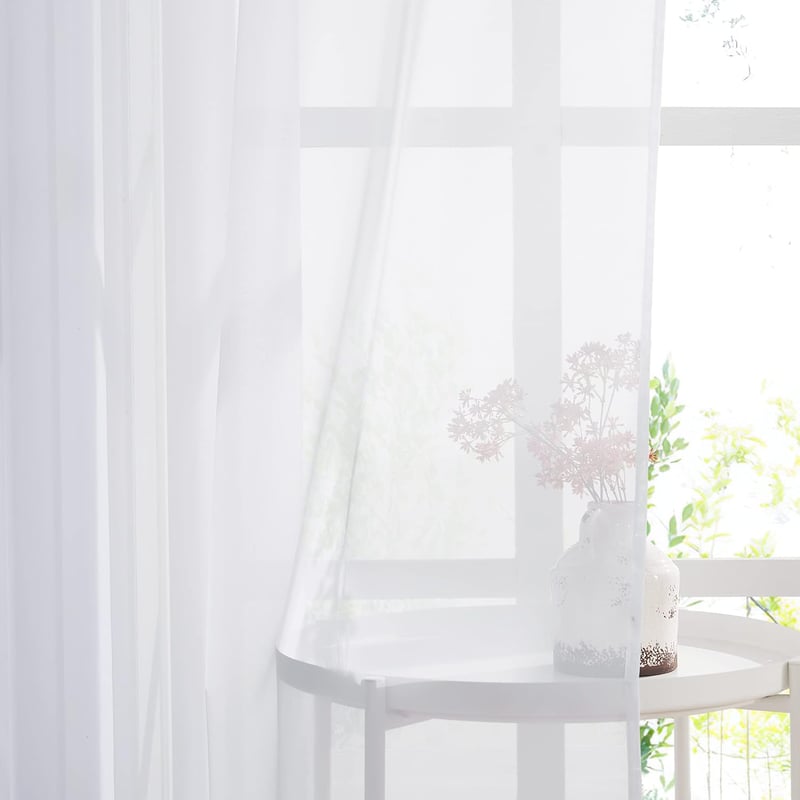 PONY DANCE Fehér Fényáteresztő Függöny Szett 2 db - 140x220 cm Voile Sötétítő Függöny Nappali Hálószoba Gyerekszoba Fém Karikás