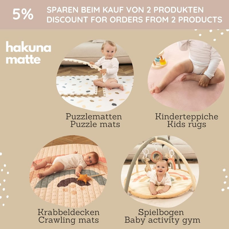 Hakuna Matte Stílusos Baba Játszószőnyeg 1,7x1,2m - Bézs XL Puzzle Szőnyeg, Higiénikus EVA Hab, Vastag, Puha Játszóalap Kúszáshoz - Mosható,