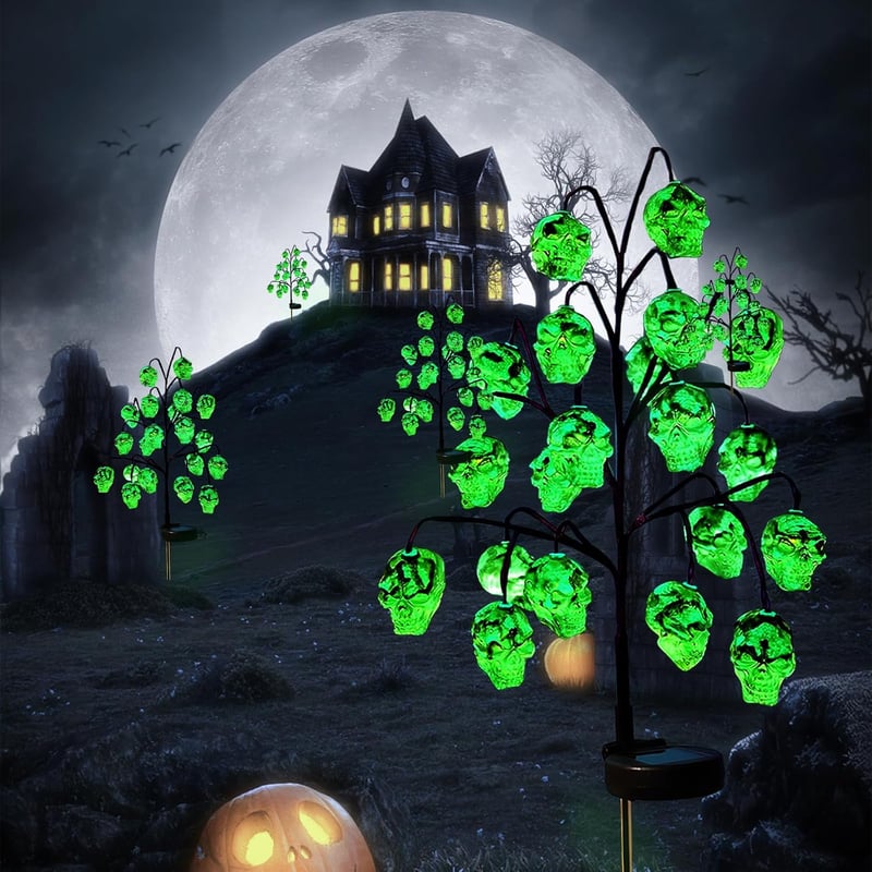 Weiongppy Halloween Kerti Napelemes Koponya Fényfüzér - 20 LED Zöld Világítás, IP54 Vízálló, Kültéri Dekoráció Kertbe, Fára, Ablakba