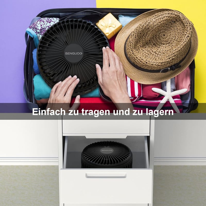 BENGUOO Hordozható USB Asztali Ventilátor - 10000mAh Akkus, Oszcilláló, Távirányítós, Fekete