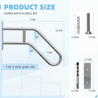 YEOOE U-alakú rozsdamentes acél kapaszkodó 60 cm - Lépcső korlát 1-3 lépcsőfokhoz, kertbe, teraszra, garázsba, kül- és beltérre (3,2 cm átmé 2
