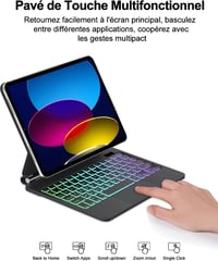 FOGARI iPad A16 11" és iPad 10 (2022) Billentyűzet - AZERTY Francia Kiosztás, Érintőpaddal, Mágneses Rögzítés, 7 Színű Háttérvilágítás, Véko 4