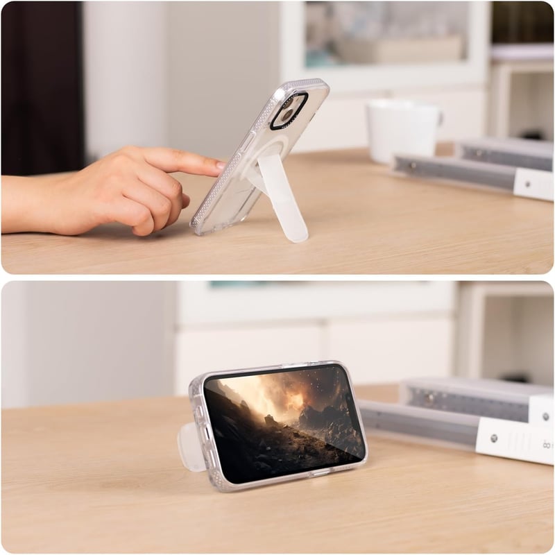HAOBOBRO iPhone 15 Átlátszó Tok Beépített Állvánnyal - MagSafe Kompatibilis Vékony Védőtok, Ütésálló Szilikon TPU Keret, Átlátszó Hátlap, Ró