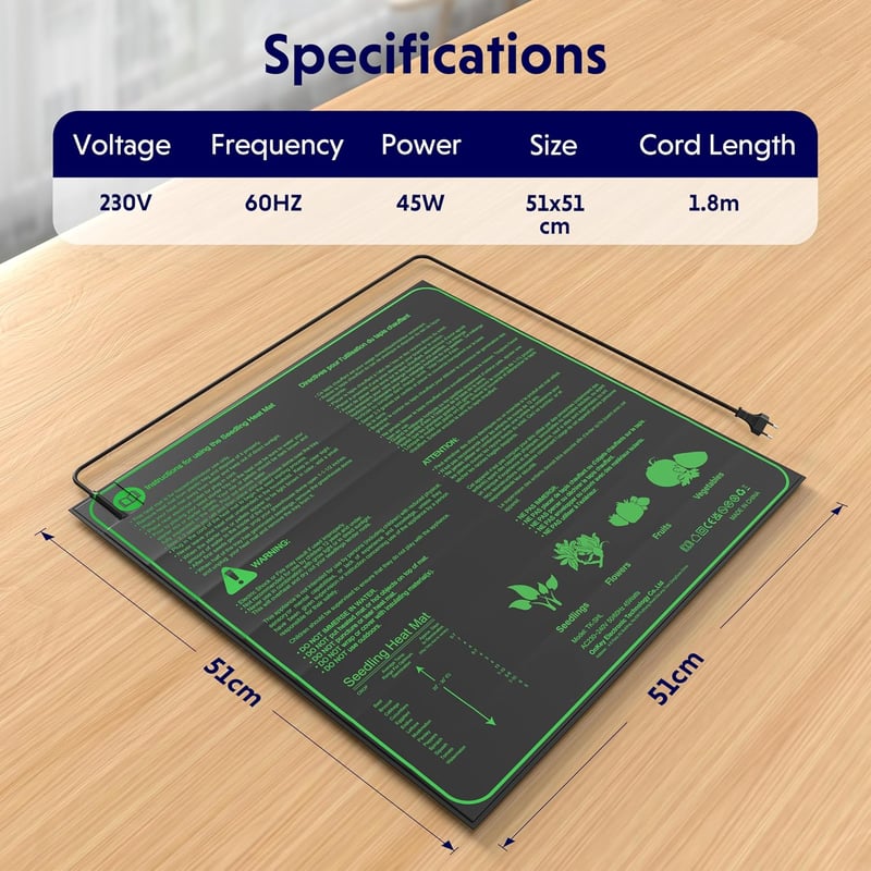 iPower 51x51cm-es vízálló fűtőszőnyeg növényekhez, csíráztatáshoz és terráriumokhoz, 48W