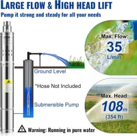VEVOR 3" Mélykúti Szivattyú 550W - 35L/perc Vízhozam, 108m Emelőmagasság, Rozsdamentes Acél, Homokálló, 20m Kábellel, Édesvíz Ellátáshoz 3
