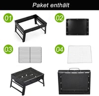 ROIMOE Hordozható Faszenes Grillsütő - Összecsukható Asztali BBQ Grill Kempingezéshez, Piknikezéshez, Fekete, Nagy Méret (43x29x22 cm) 4