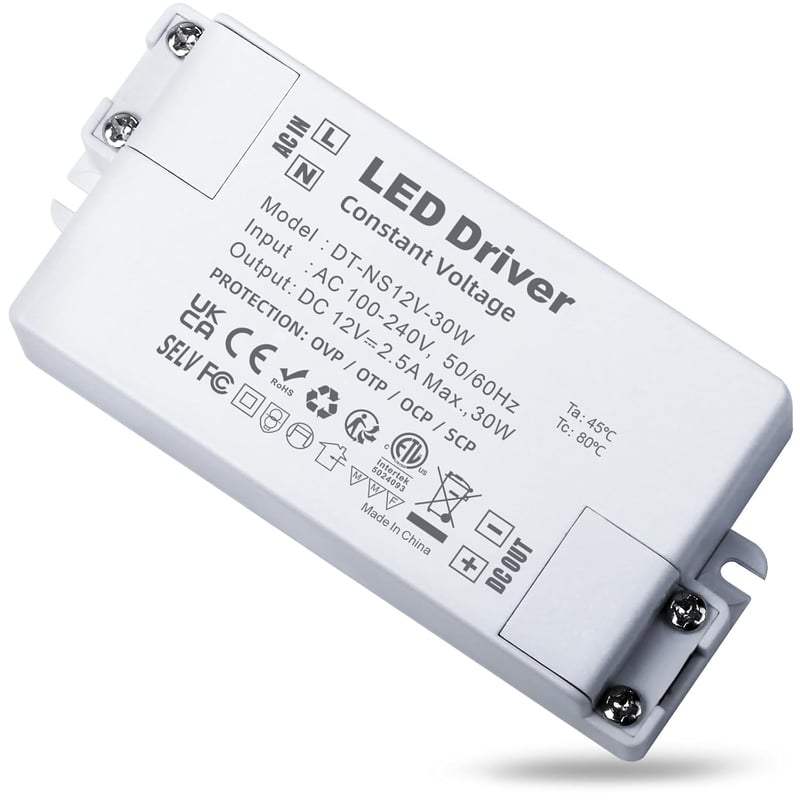 REYLAX LED Transzformátor 12V 30W - Elektronikus Tápegység 2500mA, Állandó Feszültségű Átalakító LED Lámpákhoz, Szalagokhoz, Kompakt Méret, 