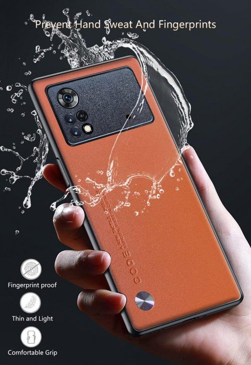 Poco X4 Pro 5G narancssárga műbőr tok kameravédővel