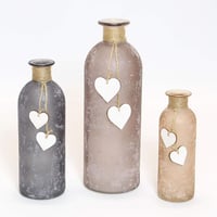 Set 3 Vaze decorative inimă Frank FLECHTWAREN - Vaze gri din sticlă cu decor aspect lemn, dimensiuni diferite, finisaj satinat 2