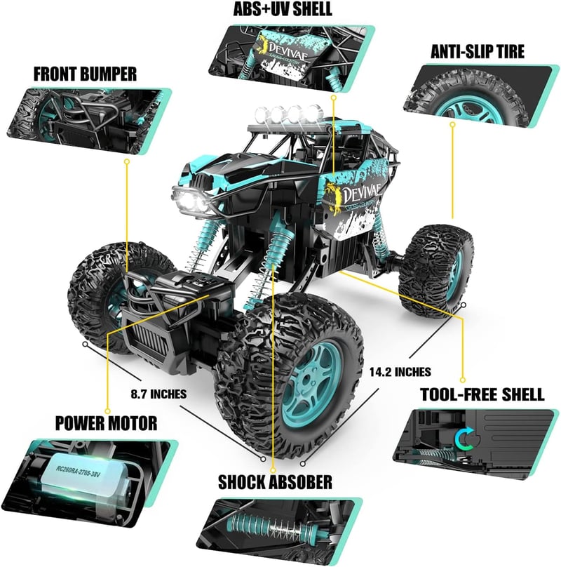 CROBOLL 1:12 Emelhető RC Monster Truck, 20km/h, Kék - Fiúknak 3-8 éves korig