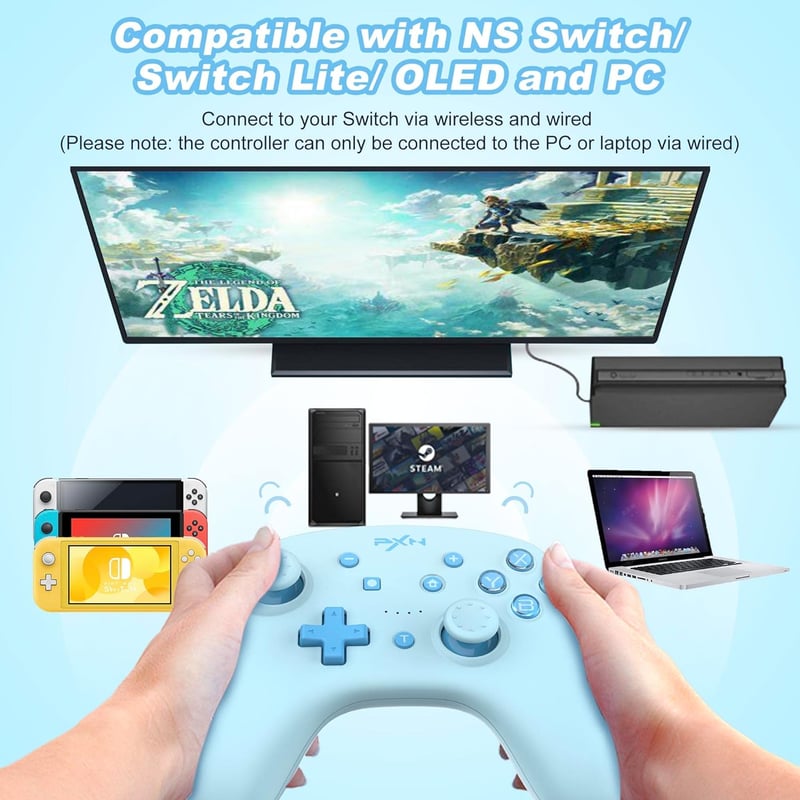 PXN 9607X vezeték nélküli Switch kontroller - Turbo, NFC, rezgés, giroszkóp - PC és OLED kompatibilis - Cián