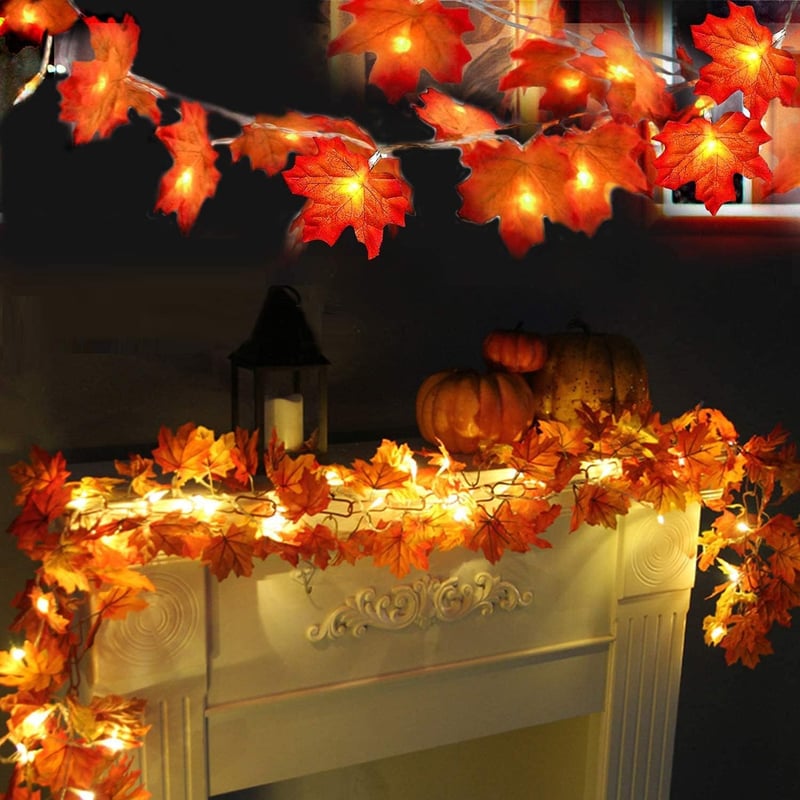 LAMOOER Juharlevél Fényfüzér 6m 40 LED - Őszi Dekoráció Beltérre és Kültérre, Elemes Meleg Fehér Világítás Halloweenre, Karácsonyra