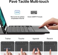 FOGARI iPad Billentyűzet Tok Trackpaddal - Vezeték Nélküli Leválasztható AZERTY Billentyűzet iPad 9/8/7, Air 3, Pro 10.5 Modellekhez, Ceruza 3