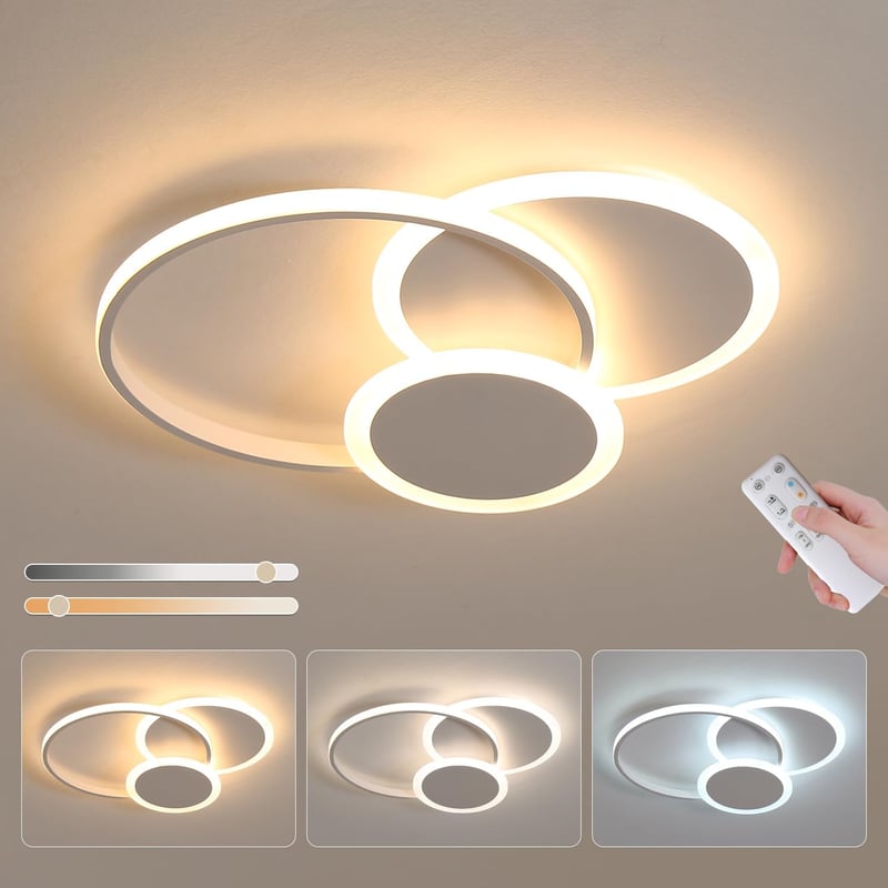 LXJCSM Modern Kerek LED Mennyezeti Lámpa 39W, 52cm, Fehér, Szabályozható 3000K-6000K, Távirányítós, 3400 Lumen, Nappali, Hálószoba, Gyereksz