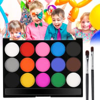 URAQT 15 Színű Arcfesték Készlet Gyerekeknek - 32 Sablon, 2 Ecset, Biztonságos, Farsangra, Halloweenre 9