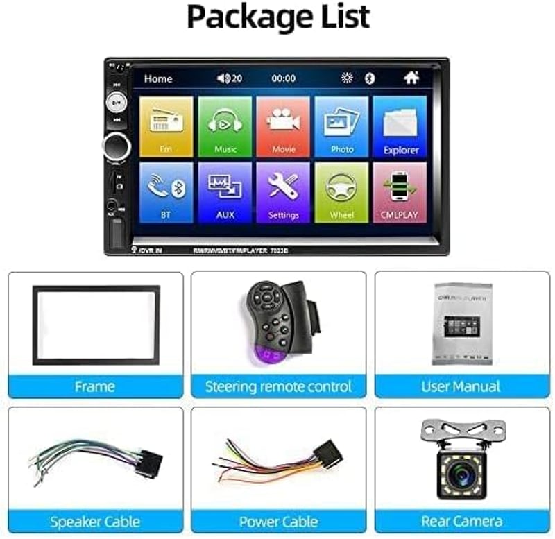 Podofo 2 DIN 7" Autórádió Érintőképernyővel - iOS/Android Mirror Link, Bluetooth, FM, USB, Tolatókamera, Kormányvezérlés