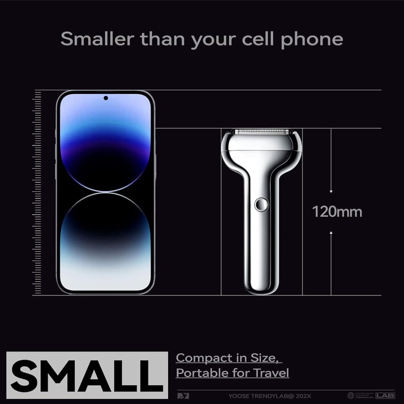 Yoose Mini Elektromos Borotva Férfiaknak - Vízálló, USB-C, 2 Sebességes, Ezüst