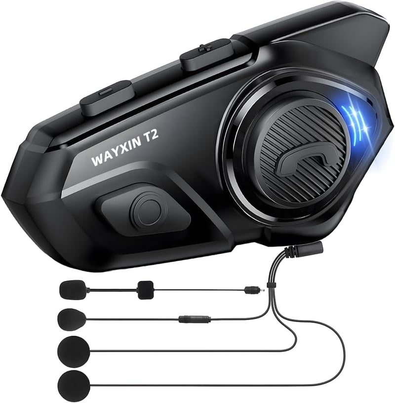 WAYXIN T2 Motoros Bluetooth Headset - 300m Hatótávolságú Sisak Kommunikációs Rendszer, Vízálló, Kihangosító Hívás, Hangvezérlés, 15 Órás Üze