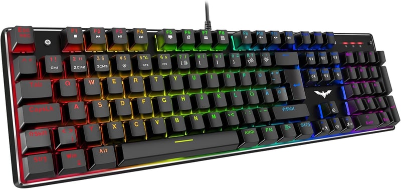 Havit mechanikus gamer billentyűzet, QWERTZ, piros kapcsolók, LED világítás