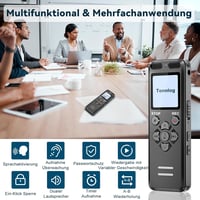 Tonnlog 128GB Digitális Diktafon Hangrögzítő USB-C Csatlakozással - Zajcsökkentés, Egyérintéses Felvétel, 1536kbps, Előadásokhoz, Megbeszélé 6