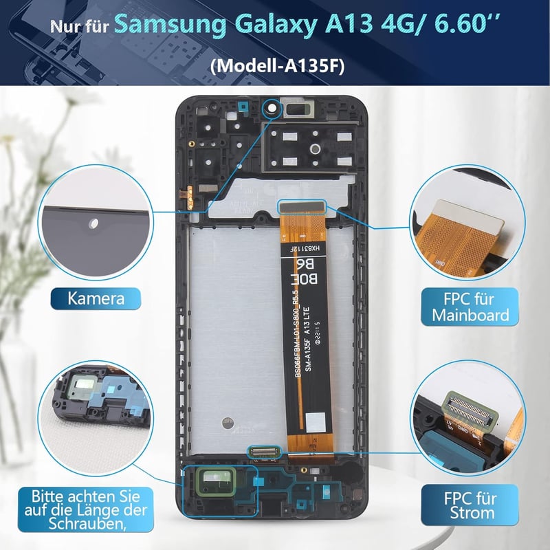 RongZy Samsung Galaxy A13 4G/A135F/A137 Kijelző Csere Érintőképernyővel - Fekete Kerettel + Szerszámkészlet Telefonjavításhoz