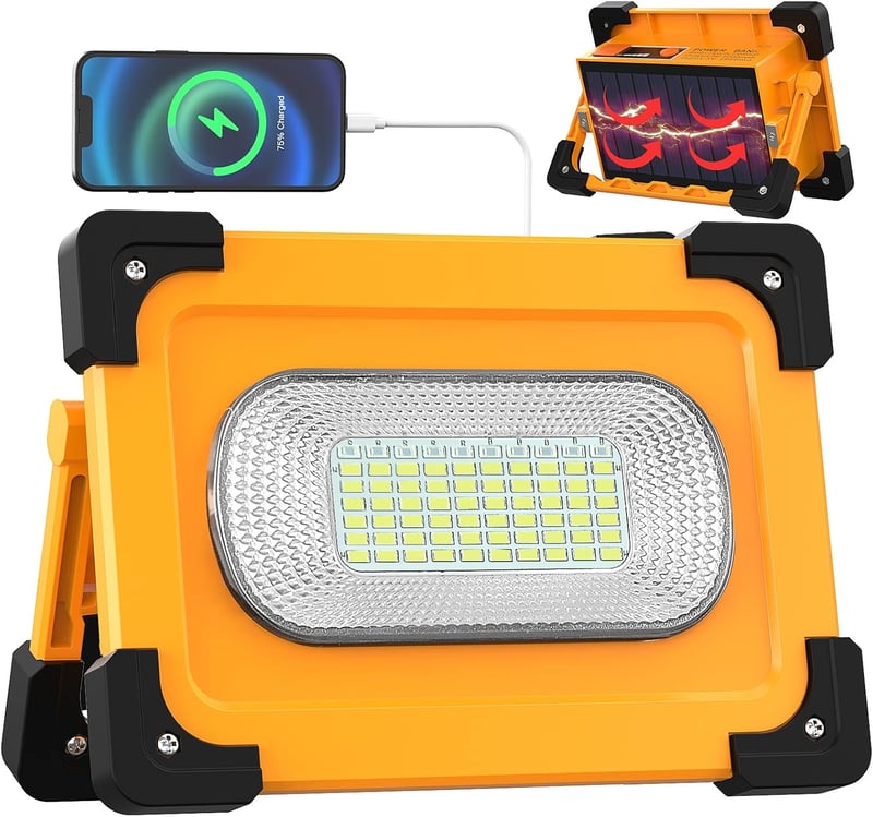 Stone Banks 80W Napelemes LED Munkalámpa 4 Üzemmóddal - 11000 mAh USB Akkumulátor, IP65 Vízálló, Mágneses, 5000 Lumen - Autószereléshez, Kem