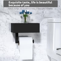 Heatigo Fekete WC-papír tartó polccal és nedves törlőkendő tárolóval - Fúrás nélkül 5