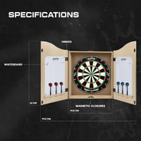 KOTO darts Komplett Darts Szekrény Szett - Tölgyfa Dartscenter 2 Készlet Nyíllal, Dobóvonallal és Pontozótáblával, 54x68 cm 4