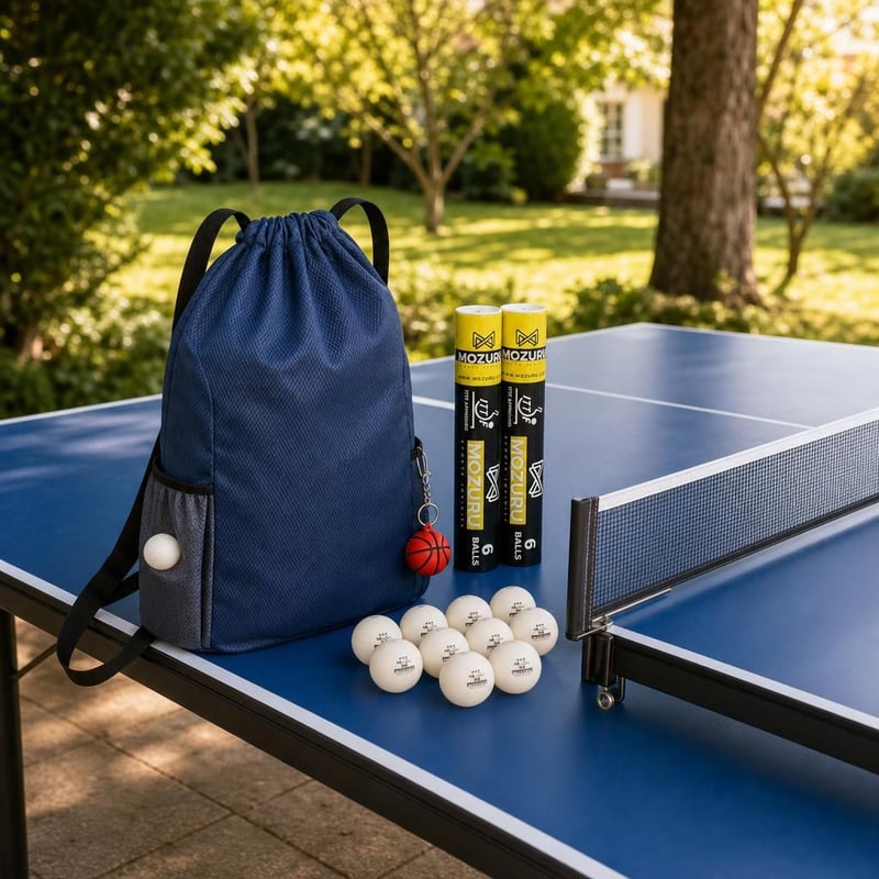 Parki set za stolni tenis: 12x loptica + podesiva mrežica + sportski ruksak s pretincem za loptu