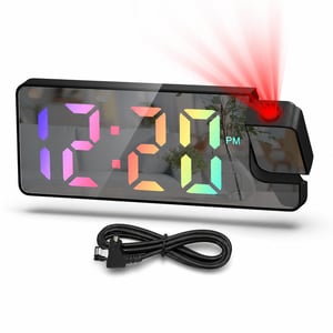 Nircho kivetítős ébresztőóra 7,4" RGB LED tükörórával, hőmérővel, USB töltéssel, fekete - talp nélkül (hiányos) (állapot: lásd a 2. képet)